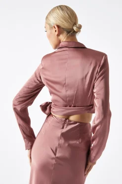 Glamorous Workwear|Going Out Tops|Dark-Rose Wrap-Front Crop-Blazer -