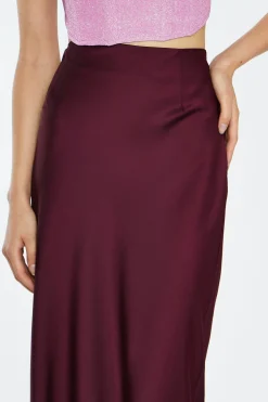 Glamorous Go To Partywear|Maxi Skirts|Deep-Burgundy Satin Side-Split Maxi-Skirt -