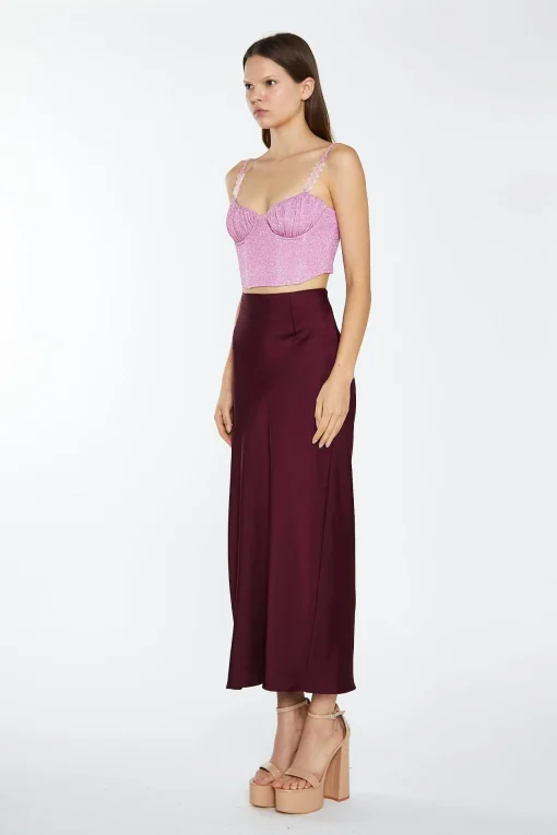 Glamorous Go To Partywear|Maxi Skirts|Deep-Burgundy Satin Side-Split Maxi-Skirt -