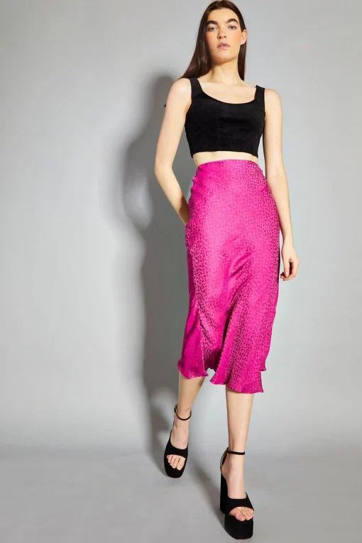 Glamorous Going Out Skirts|Midi & Midaxi Skirts|Deep-Orchid Leopard Bias-Cut Midi-Skirt -