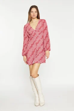 Glamorous Best Dressed Guest|Day Dresses|Digital-Wave Flower Long-Sleeve Mini-Dress -