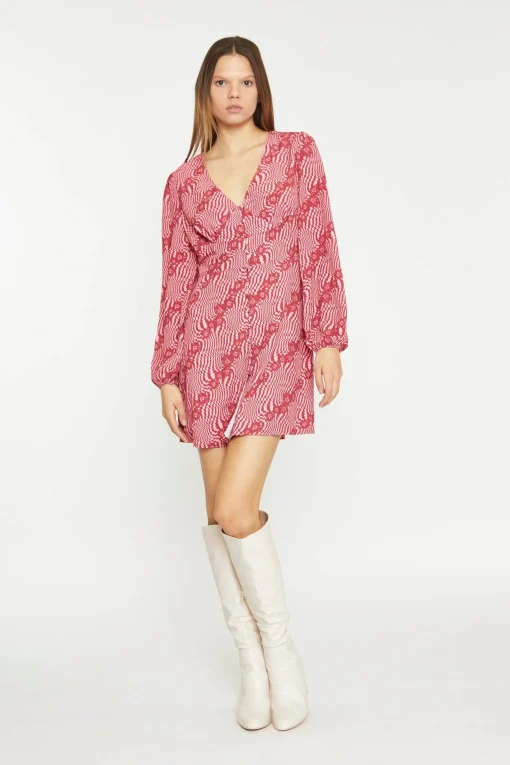 Glamorous Best Dressed Guest|Day Dresses|Digital-Wave Flower Long-Sleeve Mini-Dress -