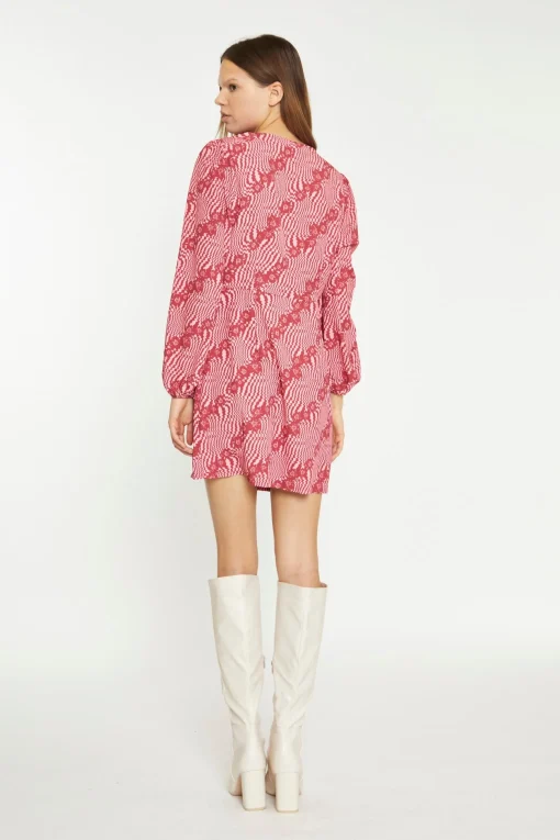 Glamorous Best Dressed Guest|Day Dresses|Digital-Wave Flower Long-Sleeve Mini-Dress -