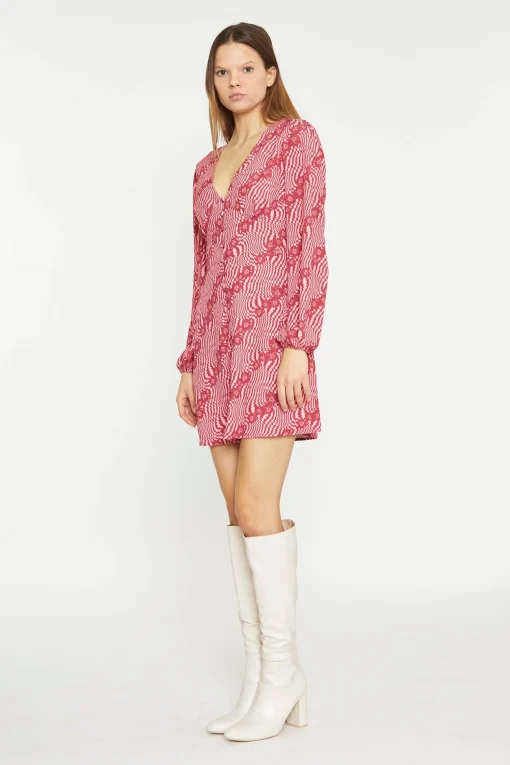 Glamorous Best Dressed Guest|Day Dresses|Digital-Wave Flower Long-Sleeve Mini-Dress -