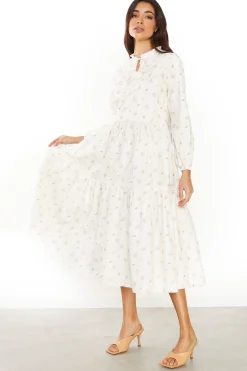 Glamorous Day Dresses|Midi & Midaxi Dresses|Ditsy Rose Stripe Long Sleeve Midi Dress -