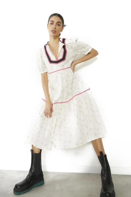 Glamorous Day Dresses|Midi & Midaxi Dresses|Ditsy-Rose Stripe-Black Button-Front Shift Midi-Dress -