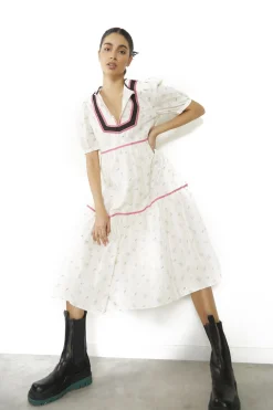 Glamorous Day Dresses|Midi & Midaxi Dresses|Ditsy-Rose Stripe-Black Button-Front Shift Midi-Dress -