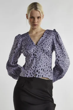 Glamorous Blouses & Shirts|Dusty Lilac Dalmatian Long Sleeve-Tops -
