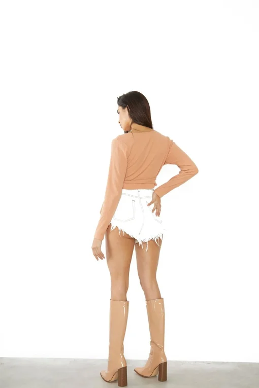Glamorous Crops, Corsets & Bodysuits|Dusty Orange Ribbed Wrap Crop Top -