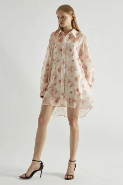 Glamorous Day Dresses|Party Dresses|Dusty Peach Floral Hi-Low Shirt-Dress -