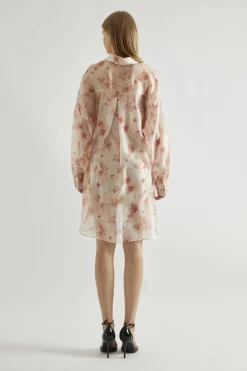 Glamorous Day Dresses|Party Dresses|Dusty Peach Floral Hi-Low Shirt-Dress -