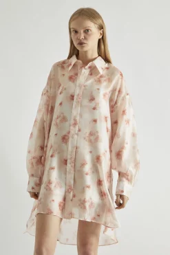Glamorous Day Dresses|Party Dresses|Dusty Peach Floral Hi-Low Shirt-Dress -