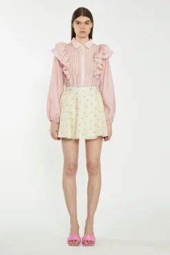 Glamorous Chic Escapes|Blouses & Shirts|Dusty Pink Button-Front Ruffle Blouse -
