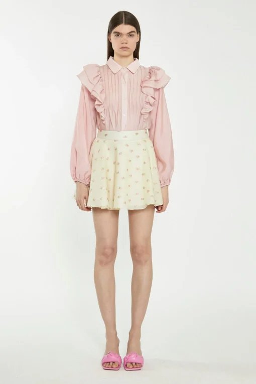 Glamorous Chic Escapes|Blouses & Shirts|Dusty Pink Button-Front Ruffle Blouse -