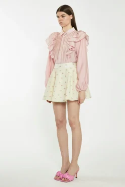 Glamorous Chic Escapes|Blouses & Shirts|Dusty Pink Button-Front Ruffle Blouse -