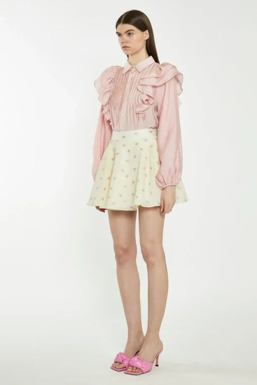 Glamorous Chic Escapes|Blouses & Shirts|Dusty Pink Button-Front Ruffle Blouse -
