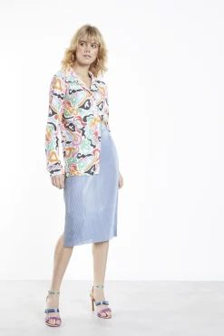 Glamorous Midi & Midaxi Skirts|Dusty-Blue Plisse Side-Split Midi-Skirt -