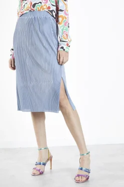 Glamorous Midi & Midaxi Skirts|Dusty-Blue Plisse Side-Split Midi-Skirt -