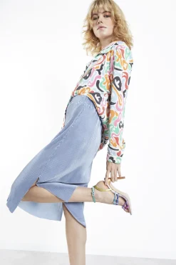 Glamorous Midi & Midaxi Skirts|Dusty-Blue Plisse Side-Split Midi-Skirt -
