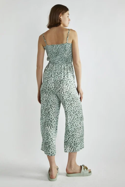 Glamorous Jumpsuits|Dusty-Green Leopard Wide-Leg Cropped-Jumpsuit -