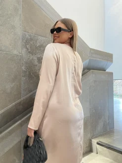 Glamorous Glamorous Curve|Midi & Midaxi Dresses|Dusty-Pink Crew-Neck Midi-Dress -