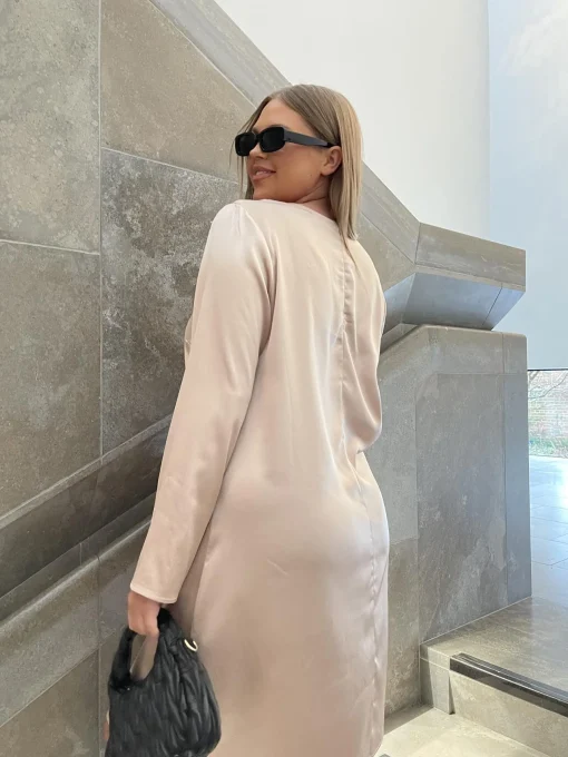Glamorous Glamorous Curve|Midi & Midaxi Dresses|Dusty-Pink Crew-Neck Midi-Dress -