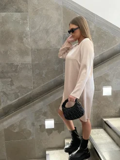 Glamorous Glamorous Curve|Midi & Midaxi Dresses|Dusty-Pink Crew-Neck Midi-Dress -