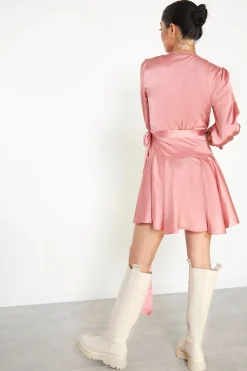 Glamorous Mini Dresses|Mini Dresses|Dusty-Pink Wrap Mini-Dress -