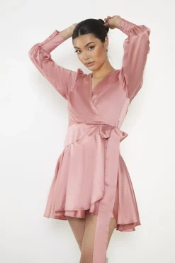 Glamorous Mini Dresses|Mini Dresses|Dusty-Pink Wrap Mini-Dress -