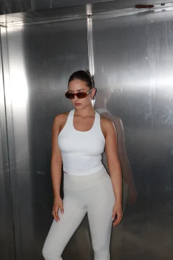 Glamorous Tops|Activewear|Everywear Ribbed Y-Back Vest Top - White Rib -