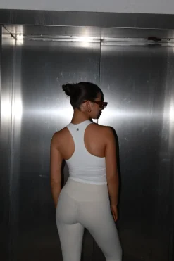 Glamorous Tops|Activewear|Everywear Ribbed Y-Back Vest Top - White Rib -