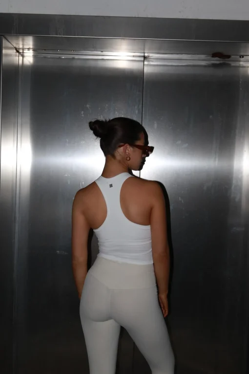 Glamorous Tops|Activewear|Everywear Ribbed Y-Back Vest Top - White Rib -