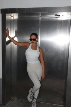 Glamorous Tops|Activewear|Everywear Ribbed Y-Back Vest Top - White Rib -
