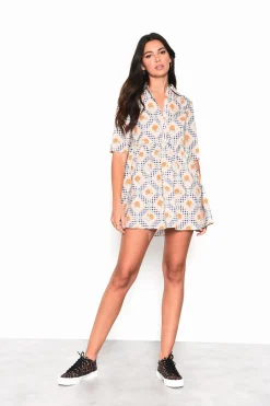 Glamorous Mini Dresses|Mini Dresses|Floral-Cottage-Gingham Collard-Button-Up Mini-Dress -