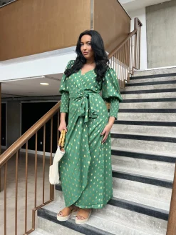 Glamorous Day Dresses|Party Dresses|Forest Green Gold Spot Long-Dress -