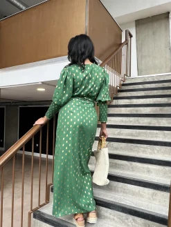 Glamorous Day Dresses|Party Dresses|Forest Green Gold Spot Long-Dress -
