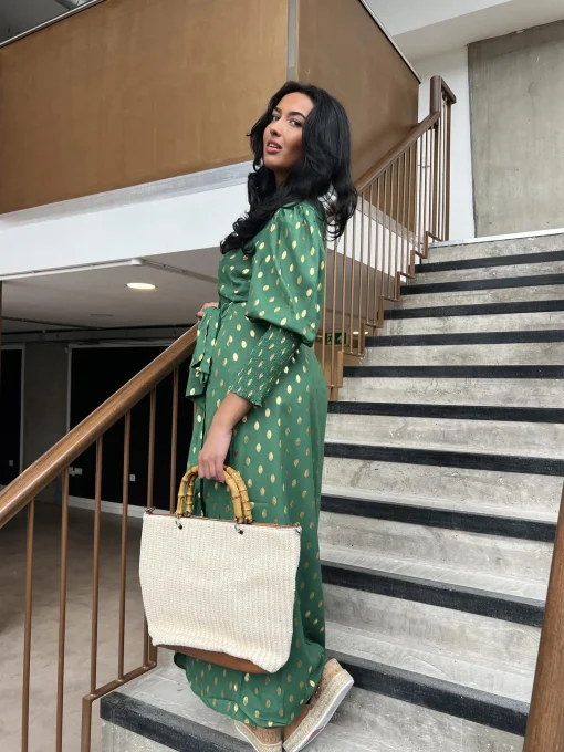 Glamorous Day Dresses|Party Dresses|Forest Green Gold Spot Long-Dress -