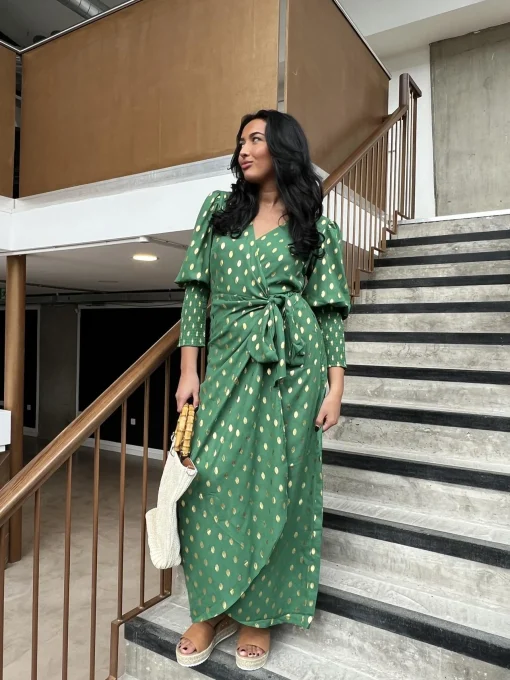 Glamorous Day Dresses|Party Dresses|Forest Green Gold Spot Long-Dress -