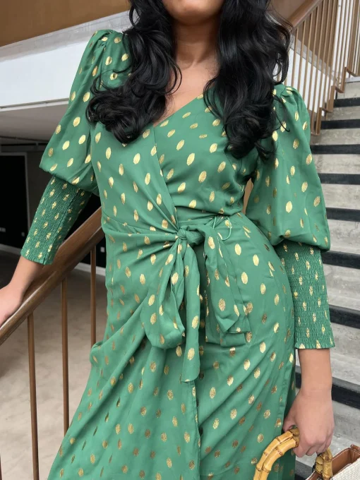 Glamorous Day Dresses|Party Dresses|Forest Green Gold Spot Long-Dress -