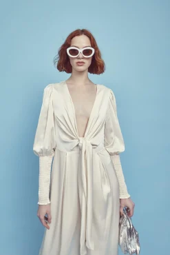 Glamorous Dresses|Jumpsuits|Frances Plunge Front Jumpsuit -Oyster -