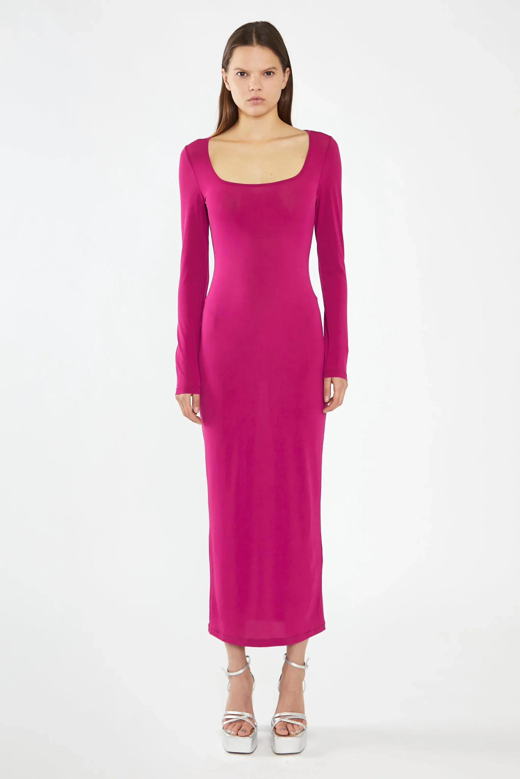 Glamorous Graduation|Best Dressed Guest|Fuchsia Square-Neck Bodycon Maxi-Dress -
