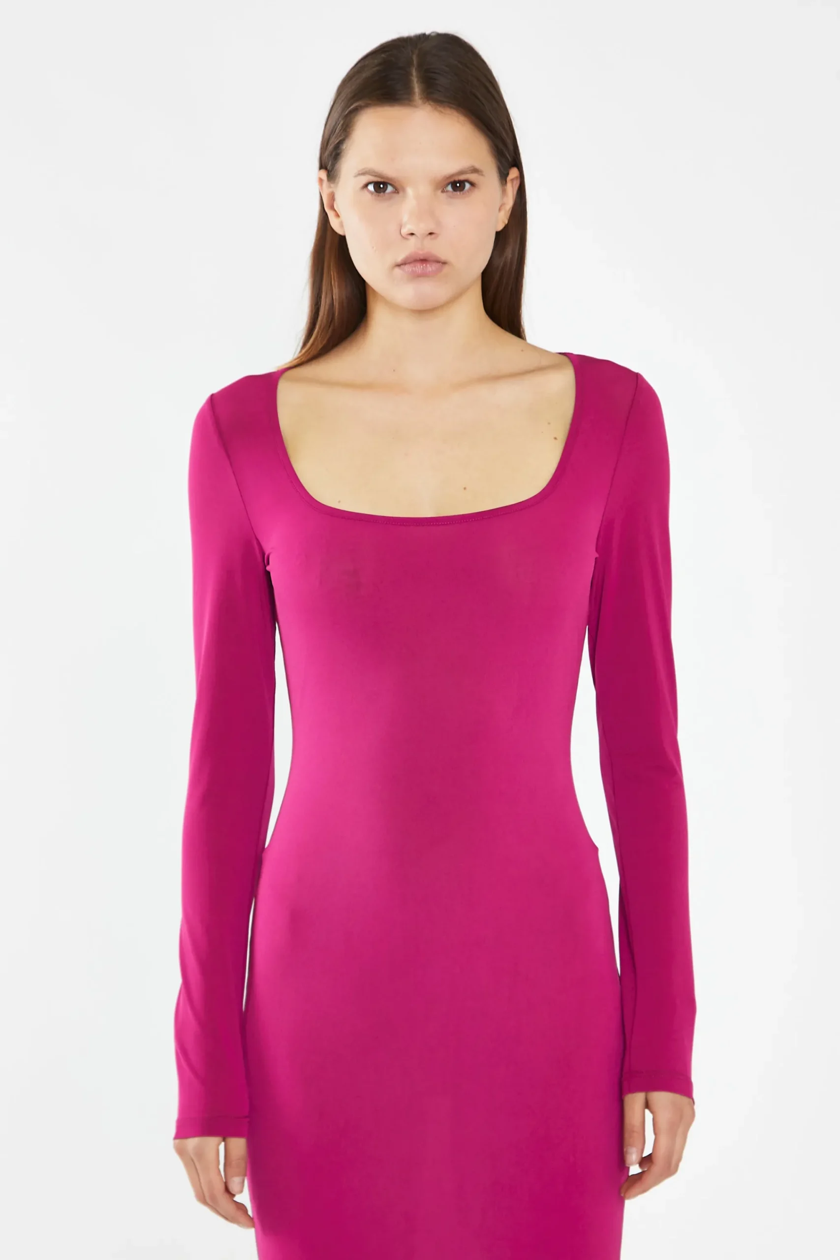 Glamorous Graduation|Best Dressed Guest|Fuchsia Square-Neck Bodycon Maxi-Dress -