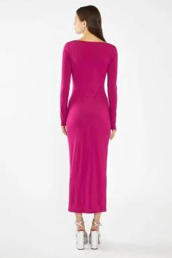Glamorous Graduation|Best Dressed Guest|Fuchsia Square-Neck Bodycon Maxi-Dress -