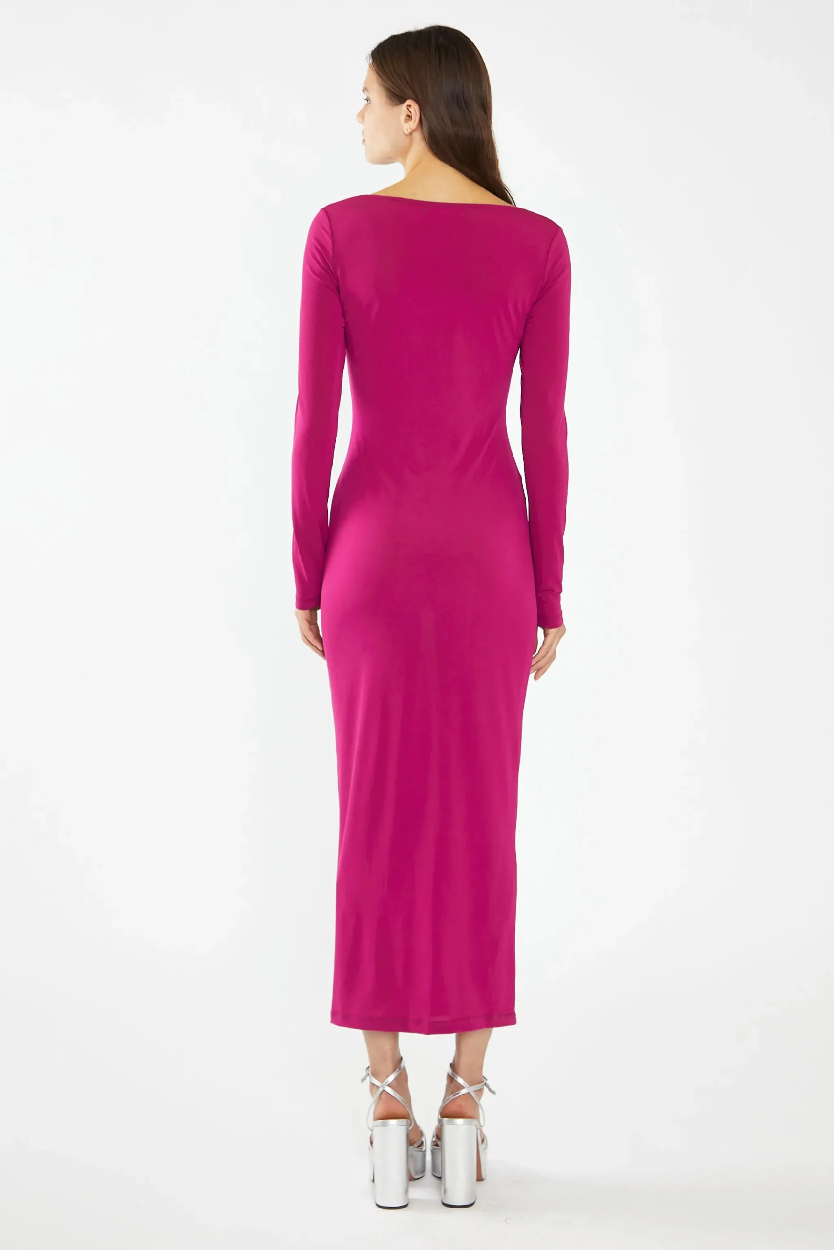 Glamorous Graduation|Best Dressed Guest|Fuchsia Square-Neck Bodycon Maxi-Dress -