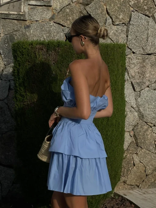 Glamorous Dresses|Prom|Gemma Bandeau Ruffle Mini-Dress -Sky Blue -