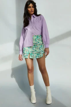 Glamorous Mini Skirts|Abstract Floral Split Mini Skirt -