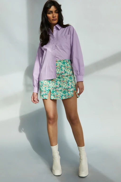 Glamorous Mini Skirts|Abstract Floral Split Mini Skirt -