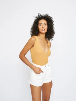 Glamorous Crops, Corsets & Bodysuits|Amber V Neck Ribbed Bodysuit -