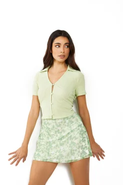 Glamorous Mini Skirts|Apple Green Ditsy Sheer Mini-Skirt -