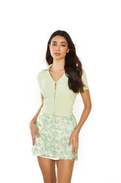 Glamorous Mini Skirts|Apple Green Ditsy Sheer Mini-Skirt -